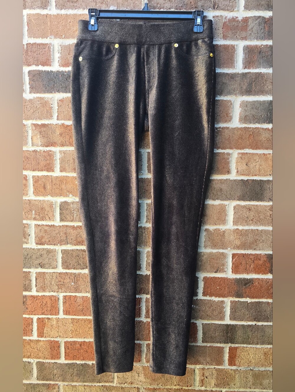 MICHAEL Michael Kors Metallic Black Gold Stretch Skinny Pants Leggings Size S